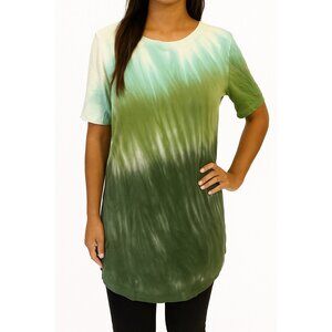 Womens Old Navy Green & Blue Tie-Dye Short Sleeve Luxe Tunic T-Shirt Top Sz M